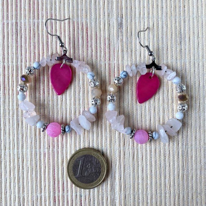 Boucles d’oreilles créoles en Quartz-Rose 