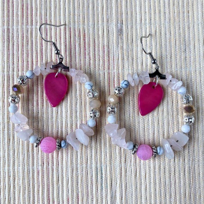 Boucles d’oreilles créoles en Quartz-Rose 