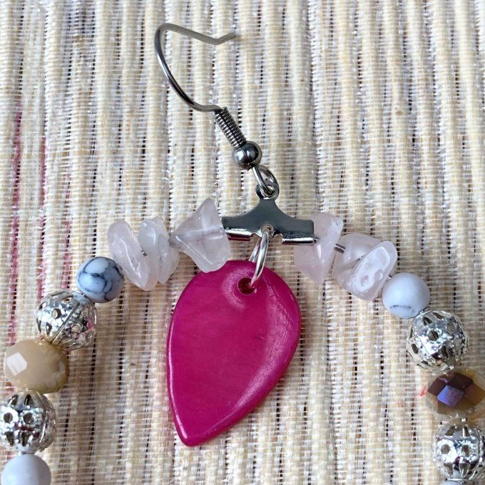 Boucles d’oreilles créoles en Quartz-Rose 