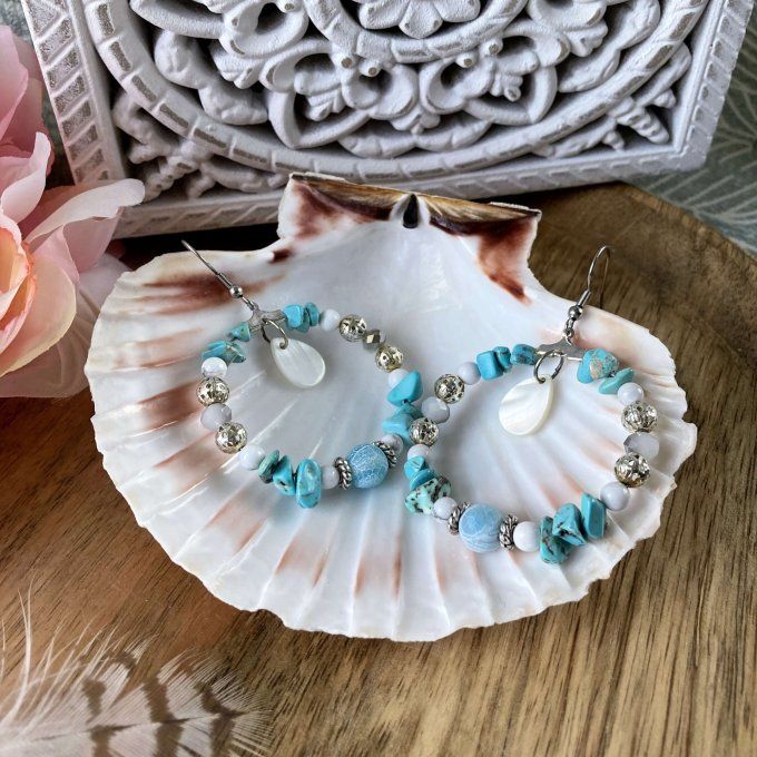 Boucles d’oreilles créoles en Turquoise