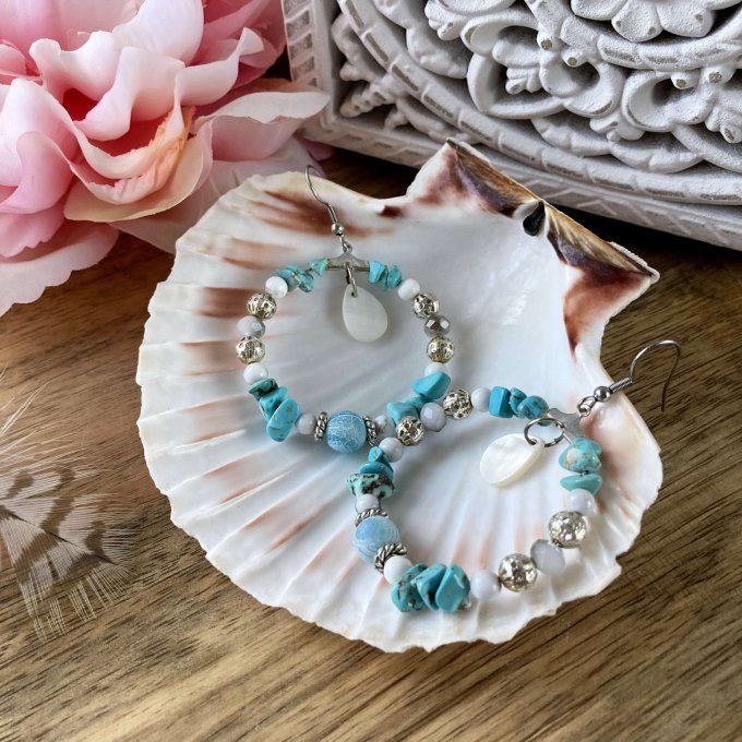 Boucles d’oreilles créoles en Turquoise