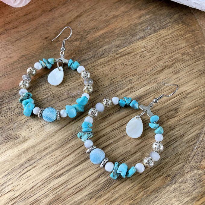 Boucles d’oreilles créoles en Turquoise