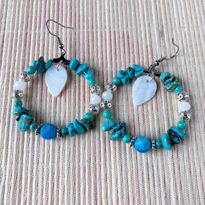 Boucles d’oreilles créoles en Turquoise