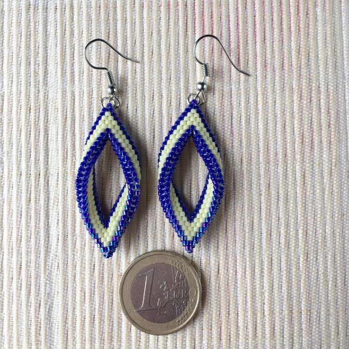 Boucles d'oreilles tissées en perles Miyuki bleu et jaune