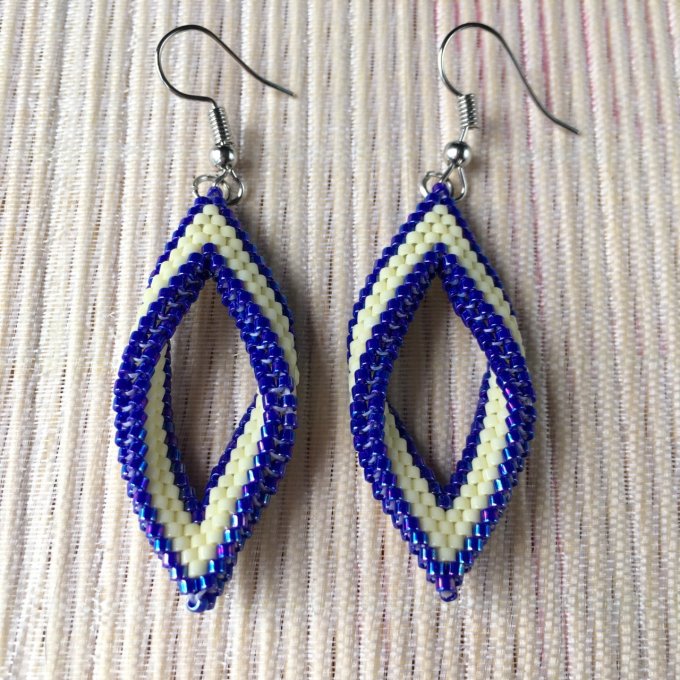 Boucles d'oreilles tissées en perles Miyuki bleu et jaune