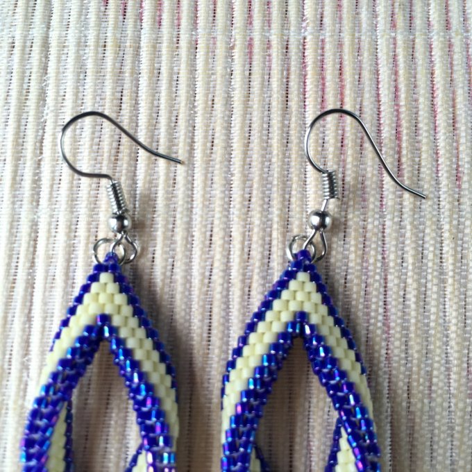 Boucles d'oreilles tissées en perles Miyuki bleu et jaune