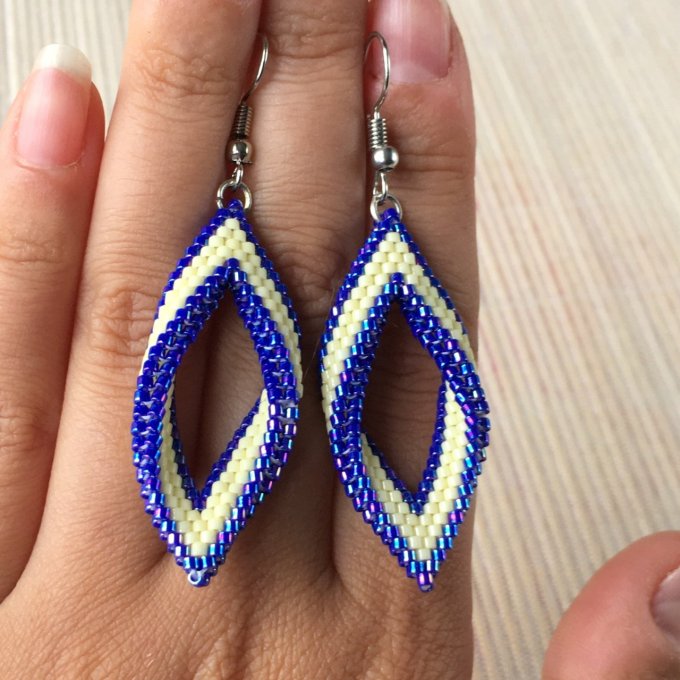 Boucles d'oreilles tissées en perles Miyuki bleu et jaune