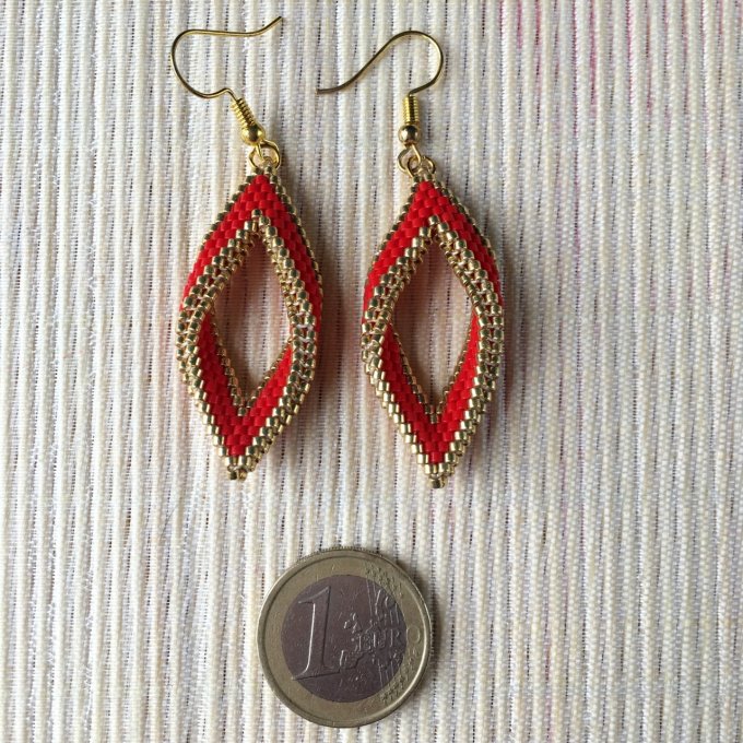 Boucles d'oreilles tissées en perles Miyuki rouge et doré