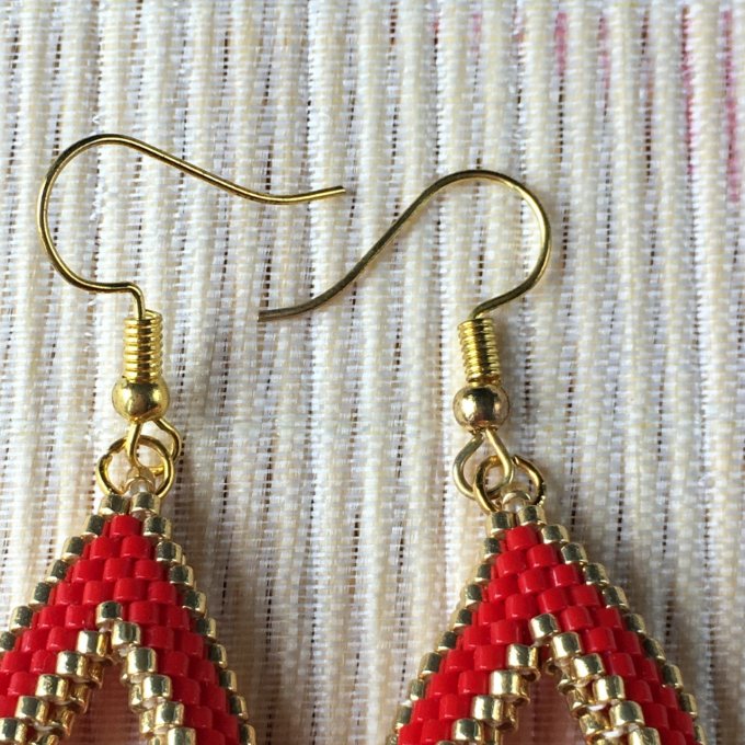 Boucles d'oreilles tissées en perles Miyuki rouge et doré