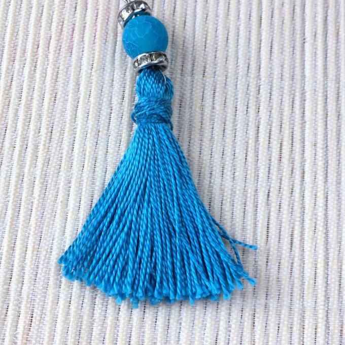 Boucles d'oreilles grand pompon & perle en pierre, bleu ciel