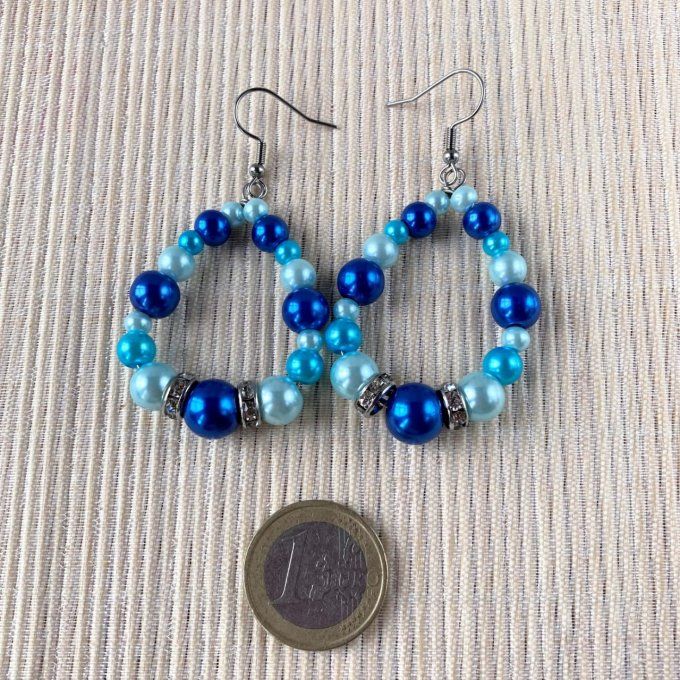 Boucles d’oreilles grandes gouttes d’eau en perles, Bleu foncé