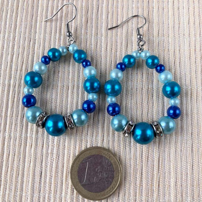 Boucles d’oreilles grandes gouttes d’eau en perles, Bleu vif Turquoise 