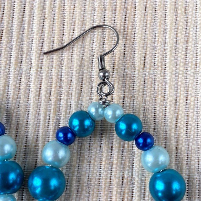 Boucles d’oreilles grandes gouttes d’eau en perles, Bleu vif Turquoise 