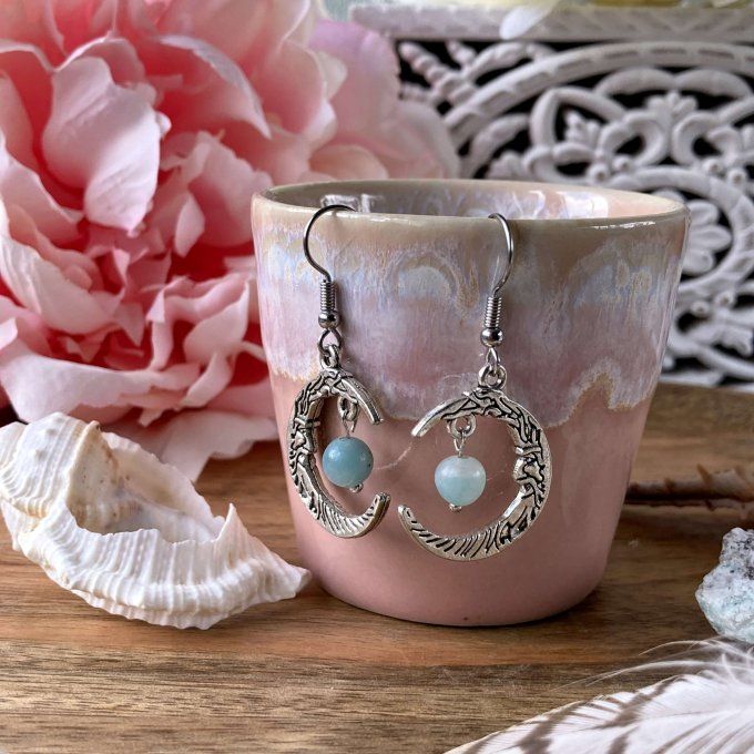 Boucles d’oreilles Lune ou Lune Chat, Amazonite