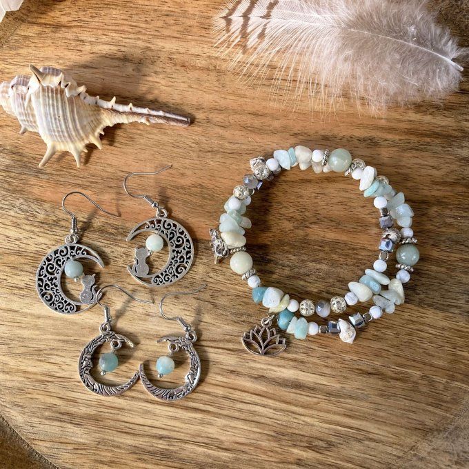 Boucles d’oreilles Lune ou Lune Chat, Amazonite