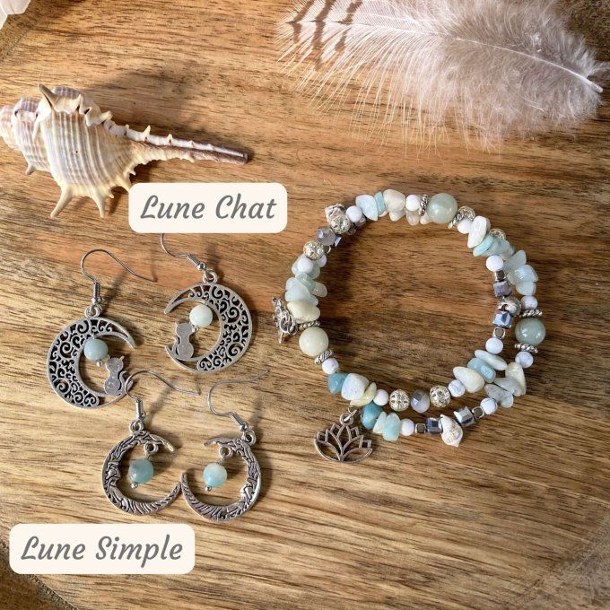 Bracelet Jonc en Amazonite, perles, coquillages, breloques lotus & éléphant