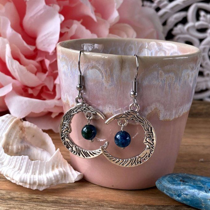 Boucles d’oreilles Lune ou Lune Chat, Apatite