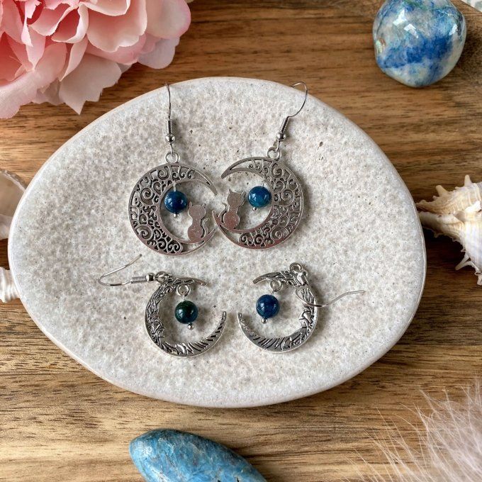 Boucles d’oreilles Lune ou Lune Chat, Apatite