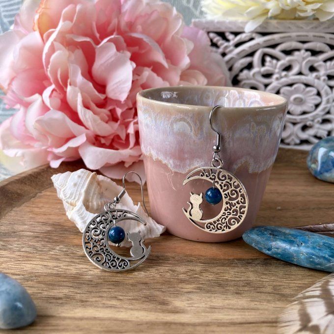 Boucles d’oreilles Lune ou Lune Chat, Apatite