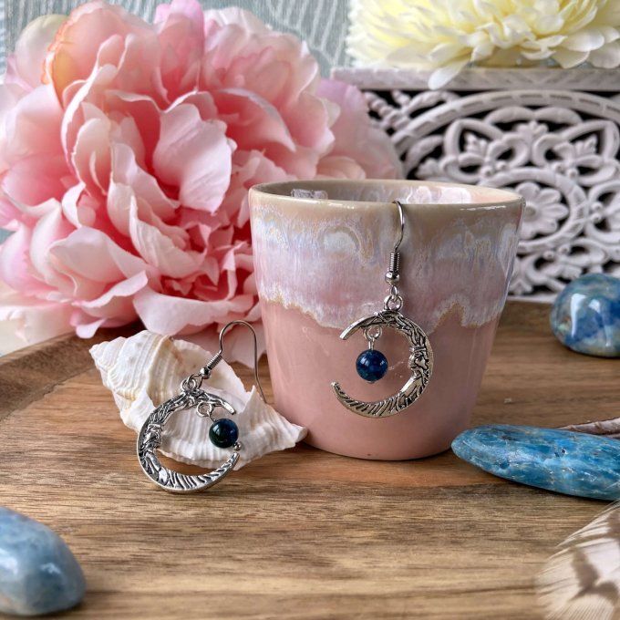 Boucles d’oreilles Lune ou Lune Chat, Apatite
