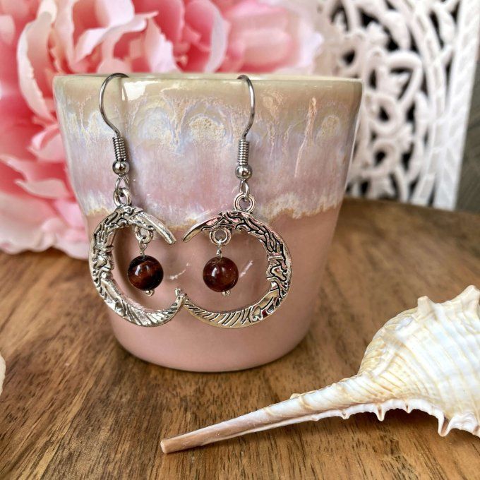 Boucles d’oreilles Lune ou Lune Chat, Œil de Taureau
