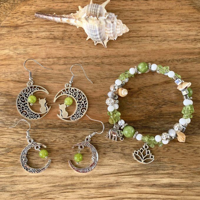 Boucles d’oreilles Lune ou Lune Chat Péridot