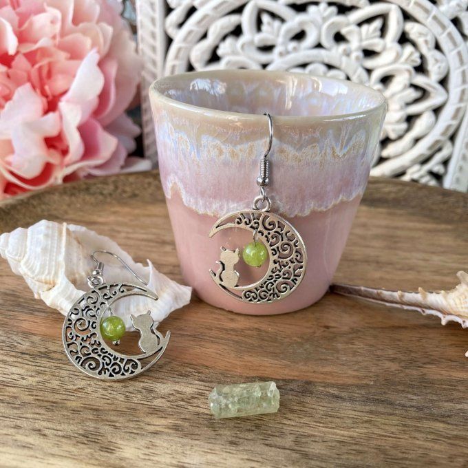 Boucles d’oreilles Lune ou Lune Chat Péridot