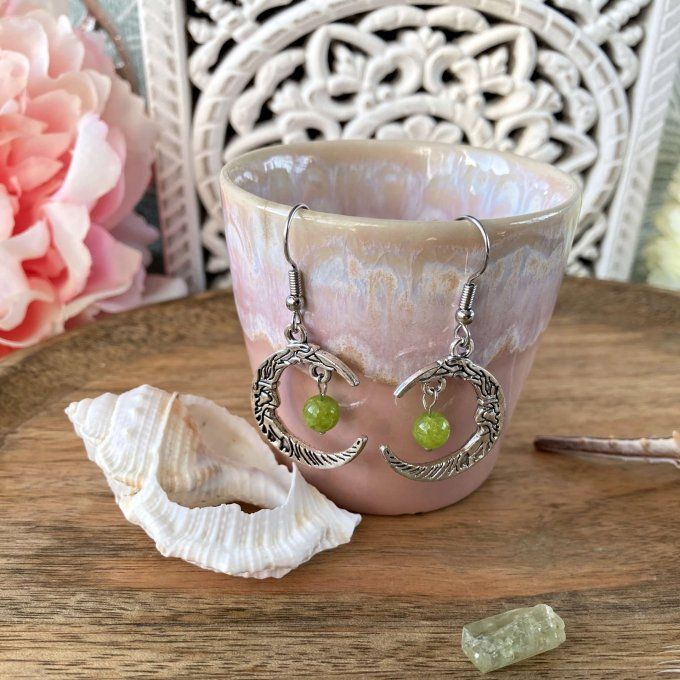 Boucles d’oreilles Lune ou Lune Chat Péridot