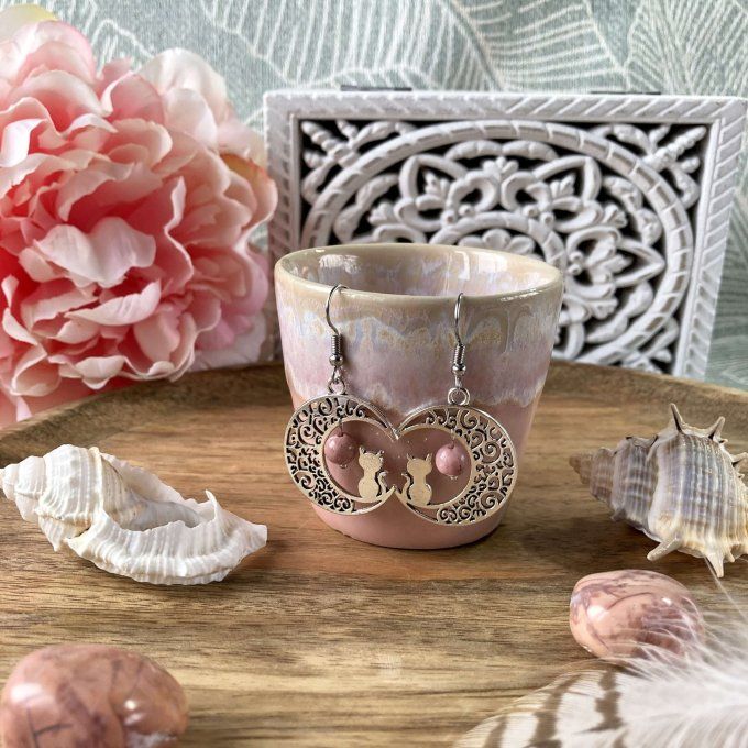 Boucles d’oreilles Lune ou Lune Chat Rhodonite