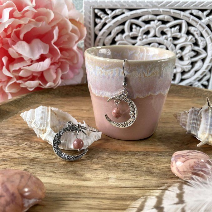 Boucles d’oreilles Lune ou Lune Chat Rhodonite