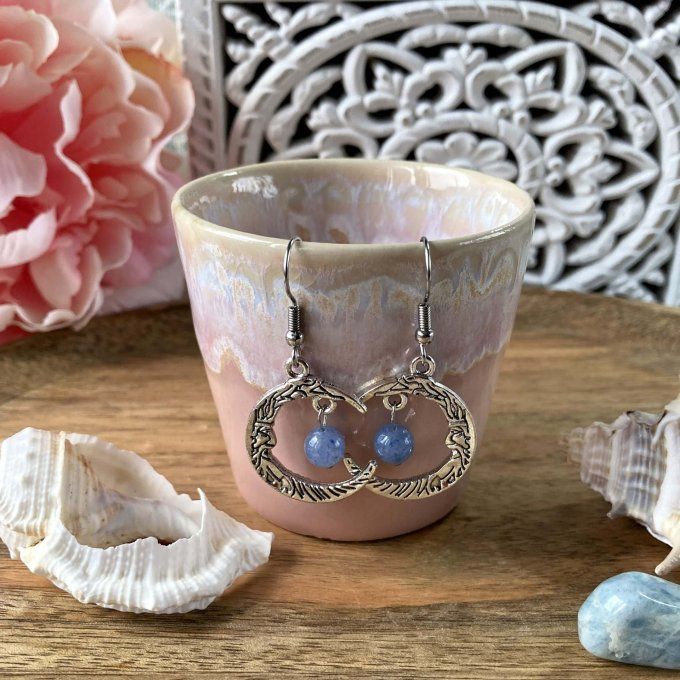 Boucles d’oreilles Lune ou Lune Chat Sodalite