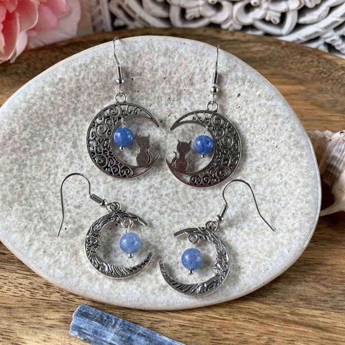 Boucles d’oreilles Lune ou Lune Chat Sodalite