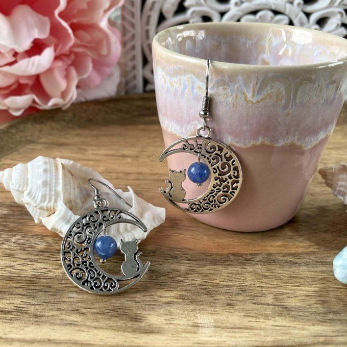 Boucles d’oreilles Lune ou Lune Chat Sodalite