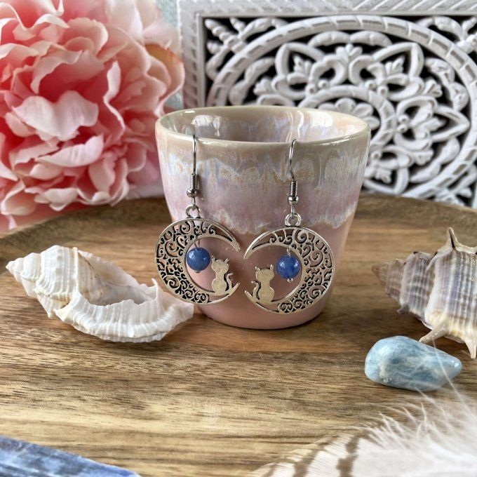 Boucles d’oreilles Lune ou Lune Chat Sodalite