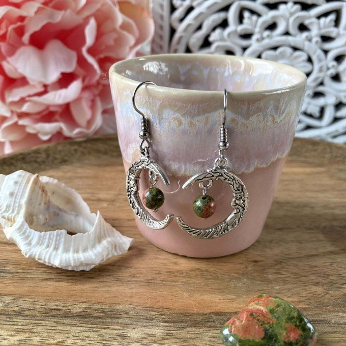 Boucles d’oreilles Lune ou Lune Chat Unakite