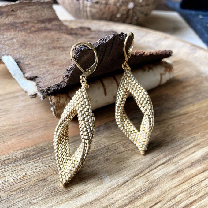 Boucles d'oreilles tissées en perles Miyuki doré