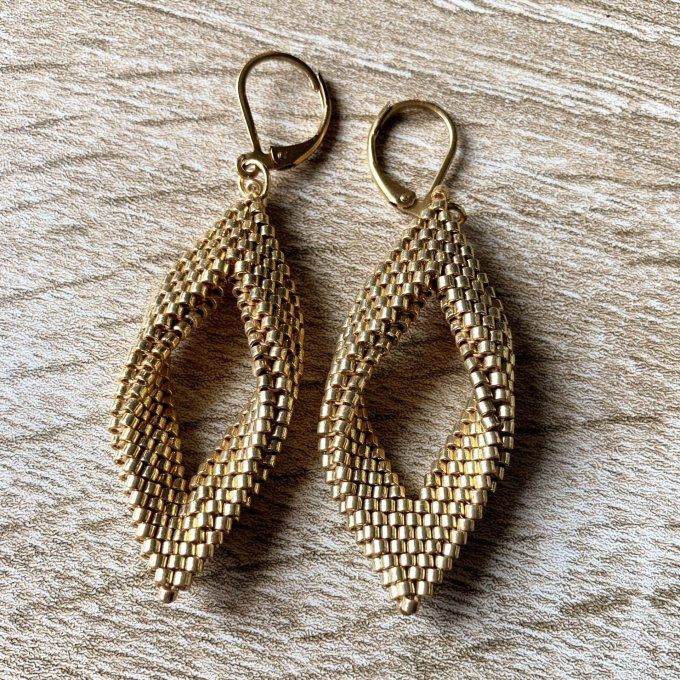 Boucles d'oreilles tissées en perles Miyuki doré