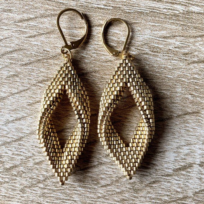 Boucles d'oreilles tissées en perles Miyuki doré