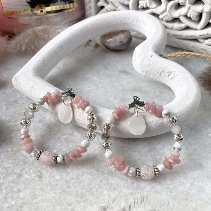 Boucles d’oreilles créoles en Opale Rose 