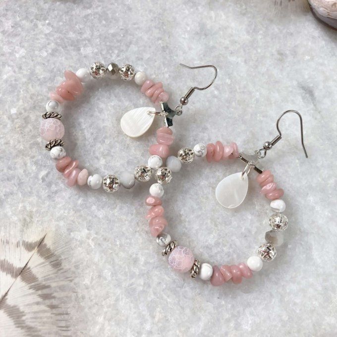 Boucles d’oreilles créoles en Opale Rose 