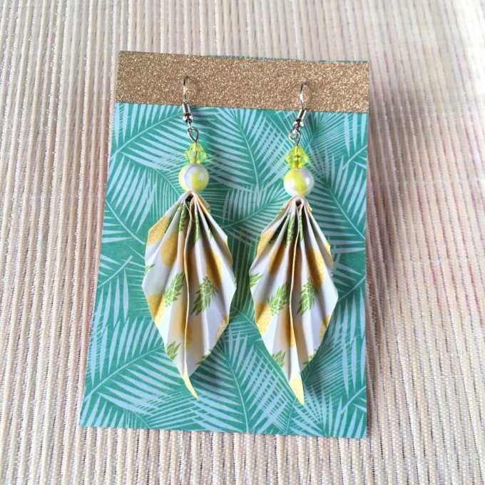 Boucles d'oreilles origami, ananas