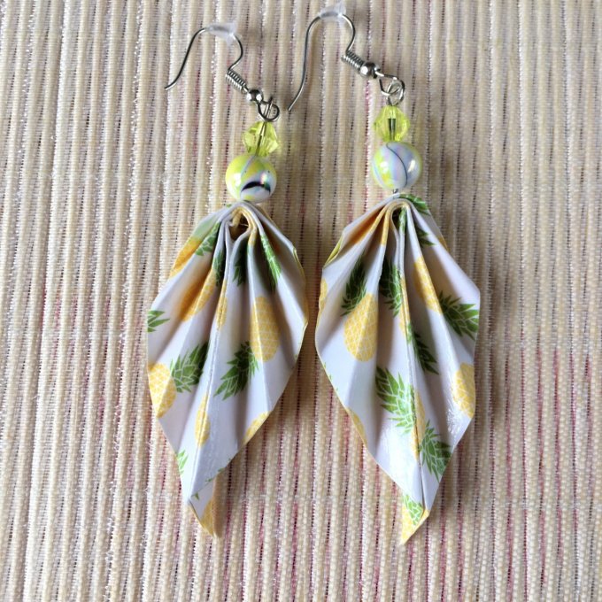 Boucles d'oreilles origami, ananas