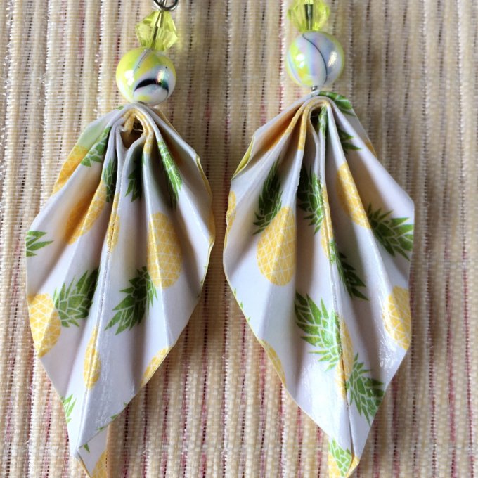 Boucles d'oreilles origami, ananas