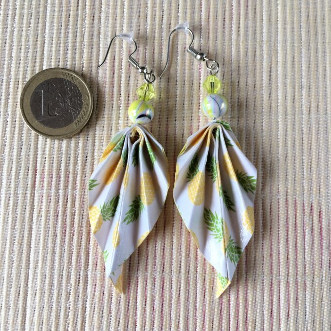 Boucles d'oreilles origami, ananas