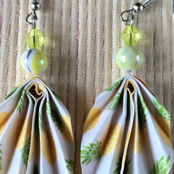 Boucles d'oreilles origami, ananas