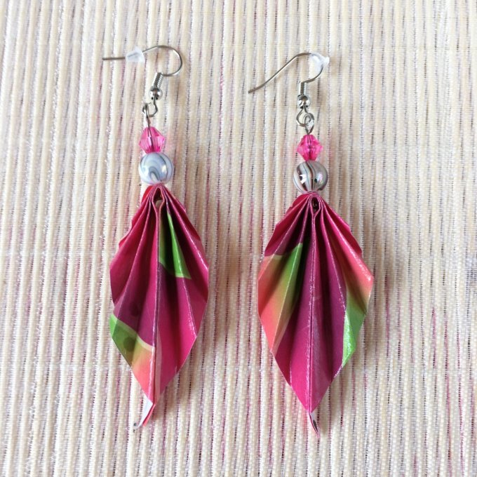 Boucles d'oreille origami duo, fruit du dragon