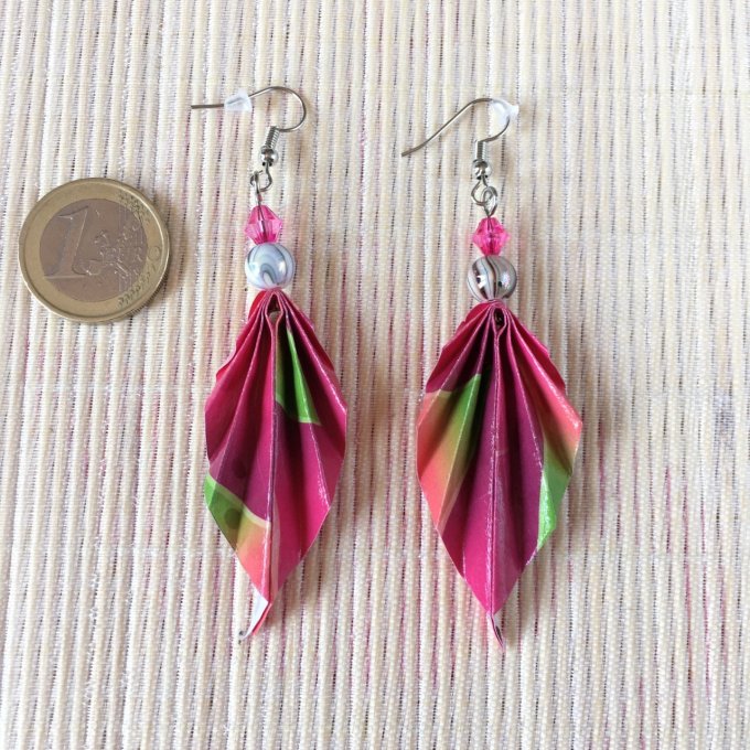 Boucles d'oreille origami duo, fruit du dragon