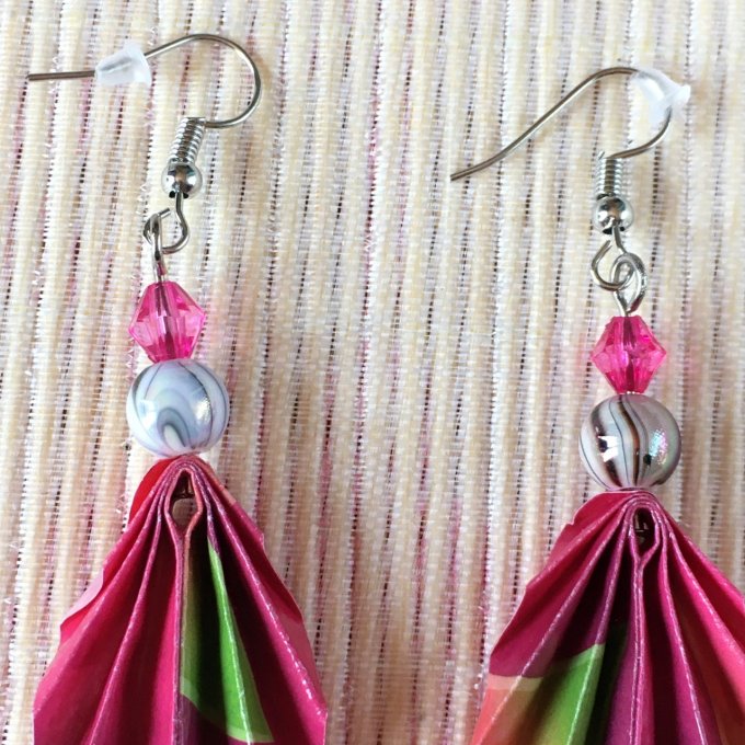 Boucles d'oreille origami duo, fruit du dragon