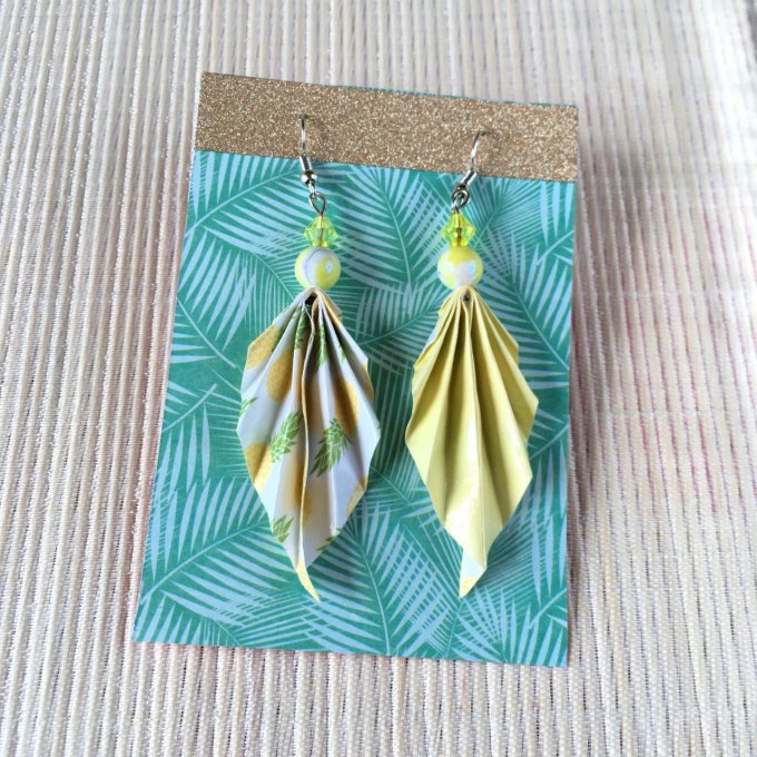 Boucles d'oreilles origami duo, jaune & ananas