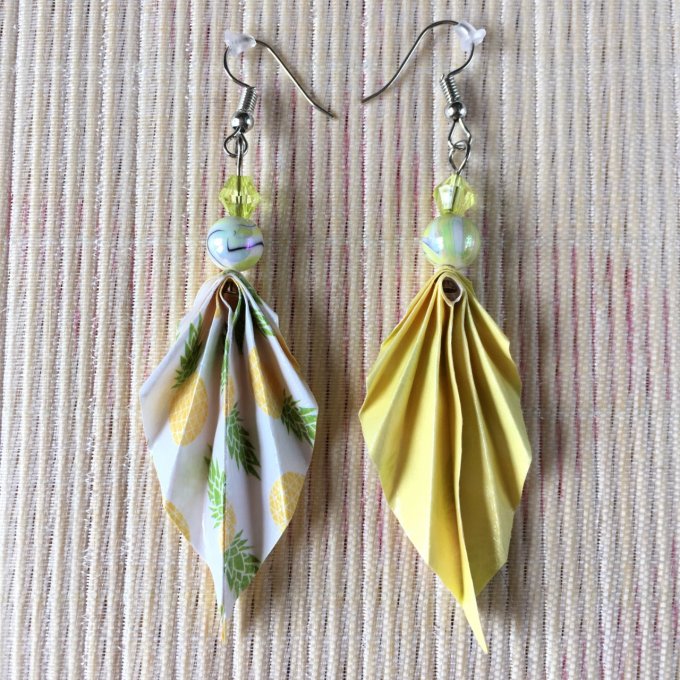 Boucles d'oreilles origami duo, jaune & ananas